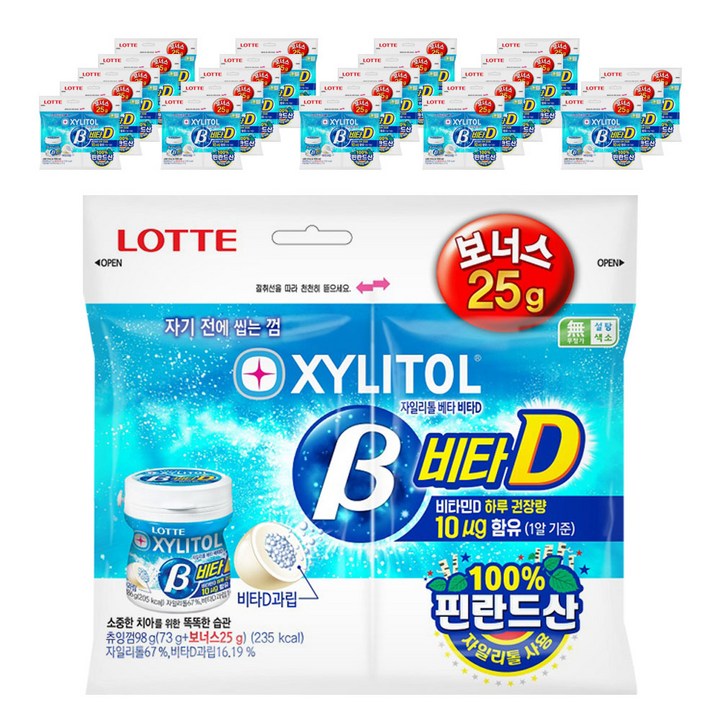 롯데자일리톨 껌 베타 비타D 리필, 98g, 24개