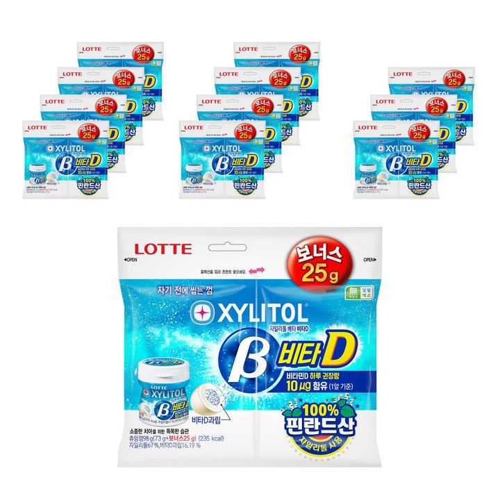 롯데자일리톨 껌 베타 비타D 리필, 98g, 12개