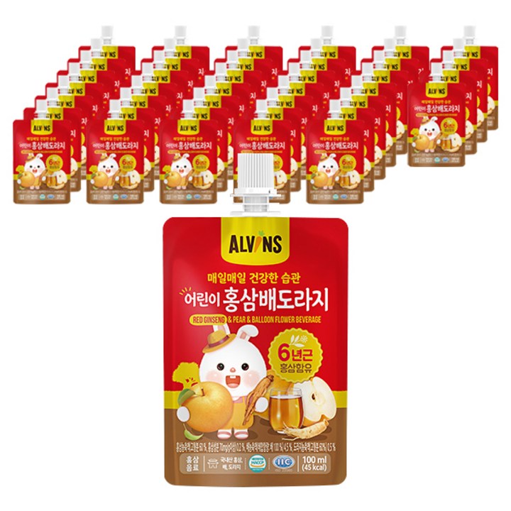 엘빈즈 매일매일 건강한습관 어린이 홍삼배도라지, 100ml, 40개