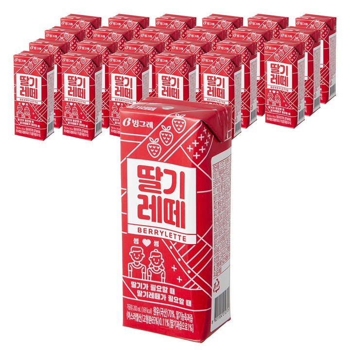 빙그레 딸기레떼 우유, 200ml, 24개