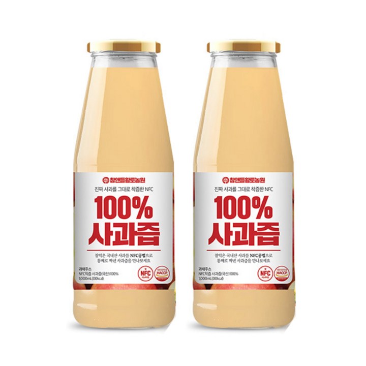 참앤들황토농원 100% 사과즙, 1L, 2개