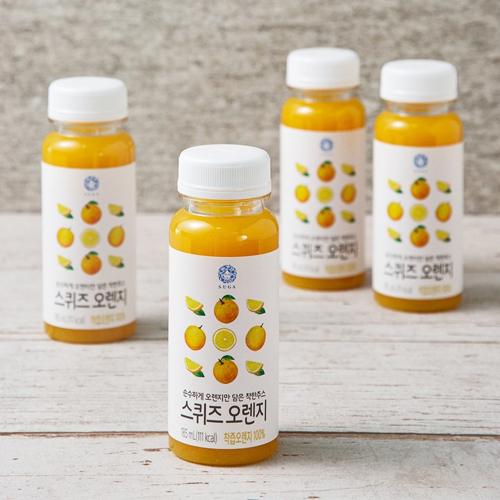 수가 스퀴즈 오렌지, 185ml, 4개