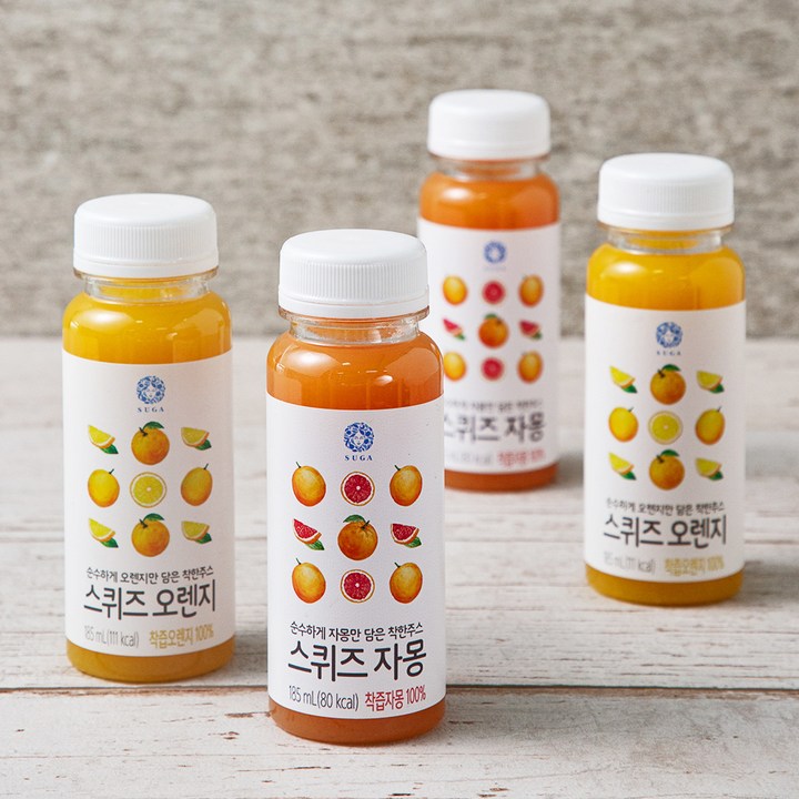 수가 스퀴즈 오렌지 185ml x 2p + 자몽 185ml x 2p, 4개