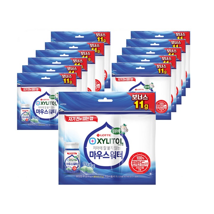 롯데자일리톨 마우스워터 껌 리필, 81g, 12개