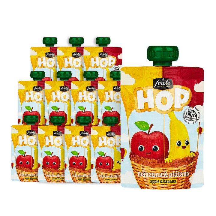 아넬라 HOP 생과일 짜먹는 외출용 유아 퓨레 간식, 100g, 12개, 바나나