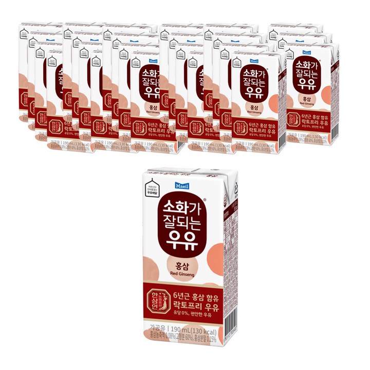 소화가잘되는우유 홍삼, 190ml, 24개