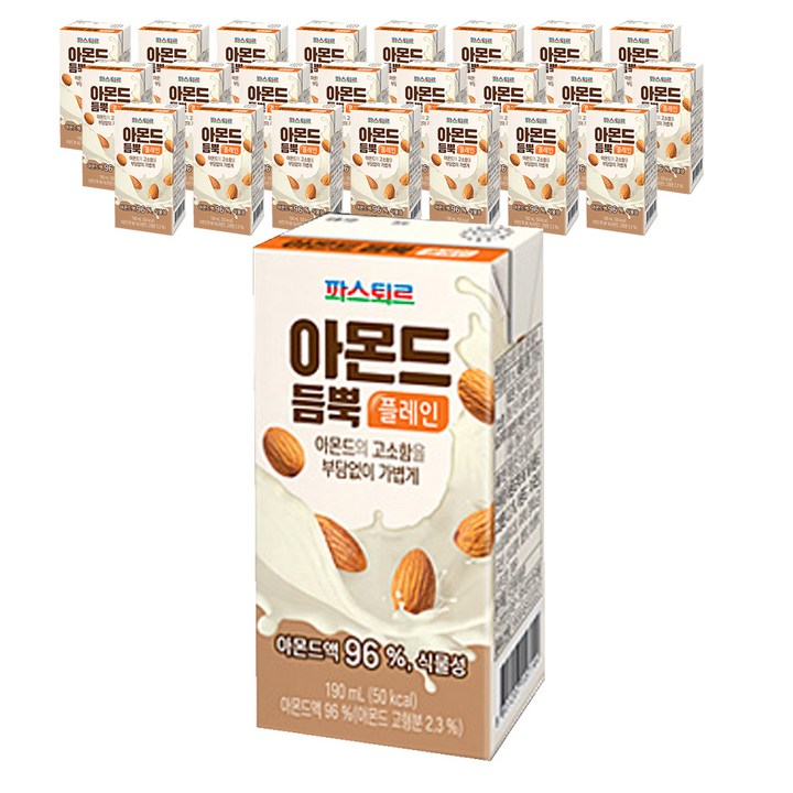 파스퇴르 아몬드 듬뿍 플레인 우유, 190ml, 24개