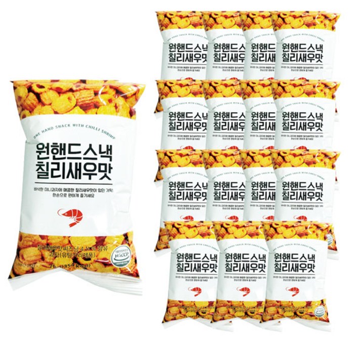 맛나래 원핸드 스낵 칠리 새우맛, 70g, 16개