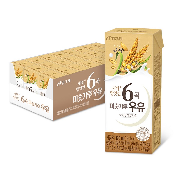 빙그레 새벽방앗간 6곡 미숫가루우유, 190ml, 24개