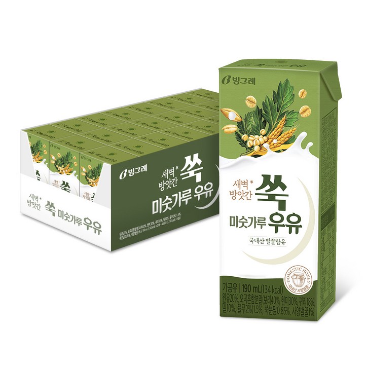 빙그레 새벽방앗간 6곡 미숫가루우유 쑥, 190ml, 24개