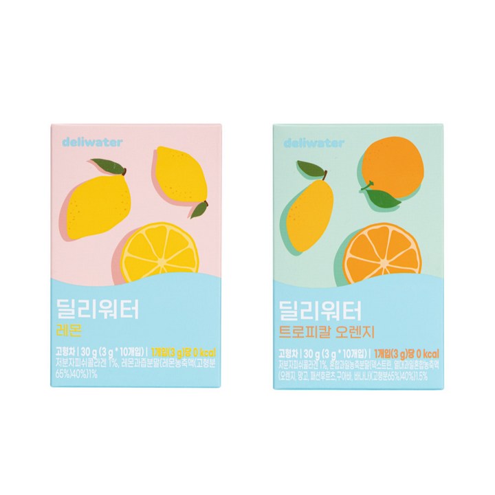 딜리워터 레몬 + 트로피칼 오렌지, 3g, 10개입, 2박스