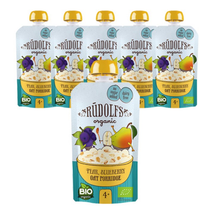 RUDOLFS 유기농 과일퓨레, 배 + 블루베리 혼합맛, 6개, 110g