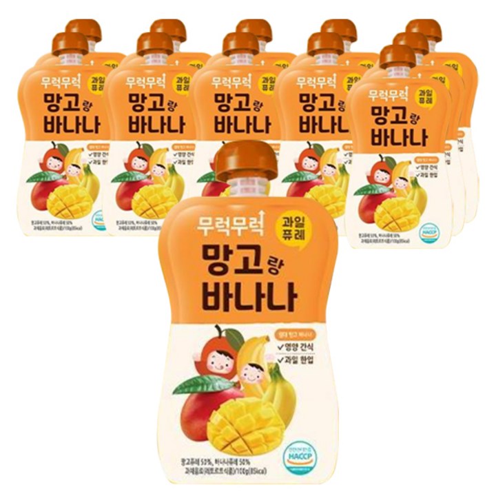 이유케어스 유아용 무럭무럭 과일 퓨레, 망고 + 바나나 혼합맛, 12개, 100g