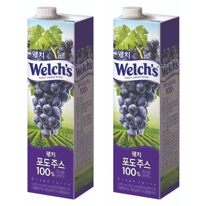웰치스 포도 주스 종이팩, 2개, 1L