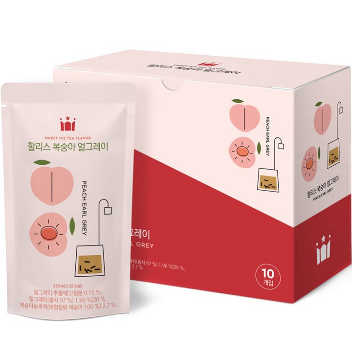 할리스 복숭아 얼그레이 파우치 아이스티음료, 230ml, 10개입, 1개, 230mL