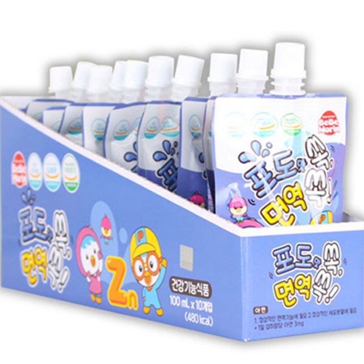 베베모린 뽀로로 면역 쏙 음료 포도맛, 100ml, 10개