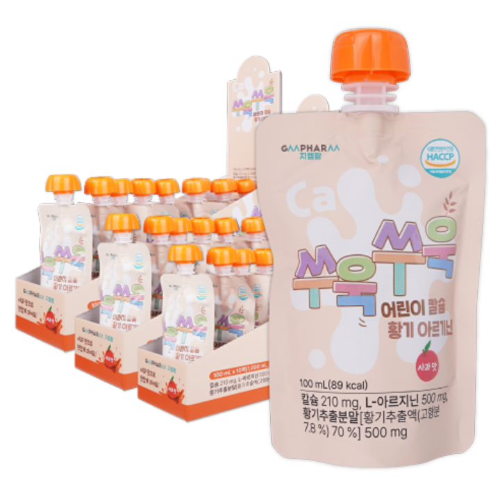 지엠팜 쑤욱쑤욱 어린이 칼슘 황기 아르기닌 10p, 100ml, 30개, 사과맛