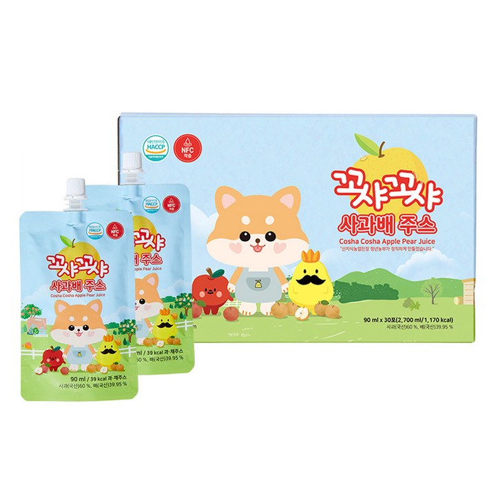 꼬샤꼬샤 사과배 주스 스파우트형, 30개, 90ml