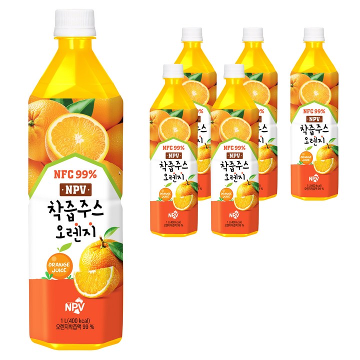 엔피브이 착즙주스 오렌지, 6개, 1L