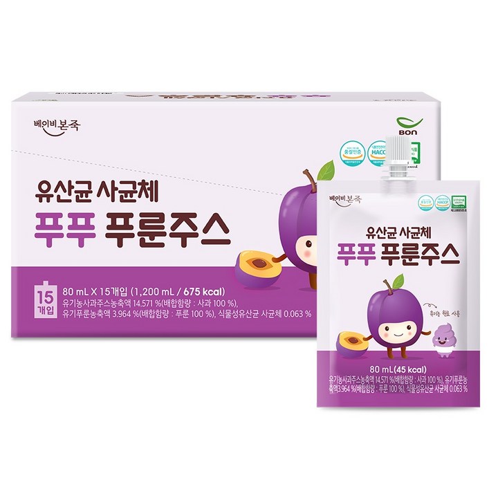 베이비본죽 유산균 사균체 푸푸 푸룬주스, 80ml, 15개