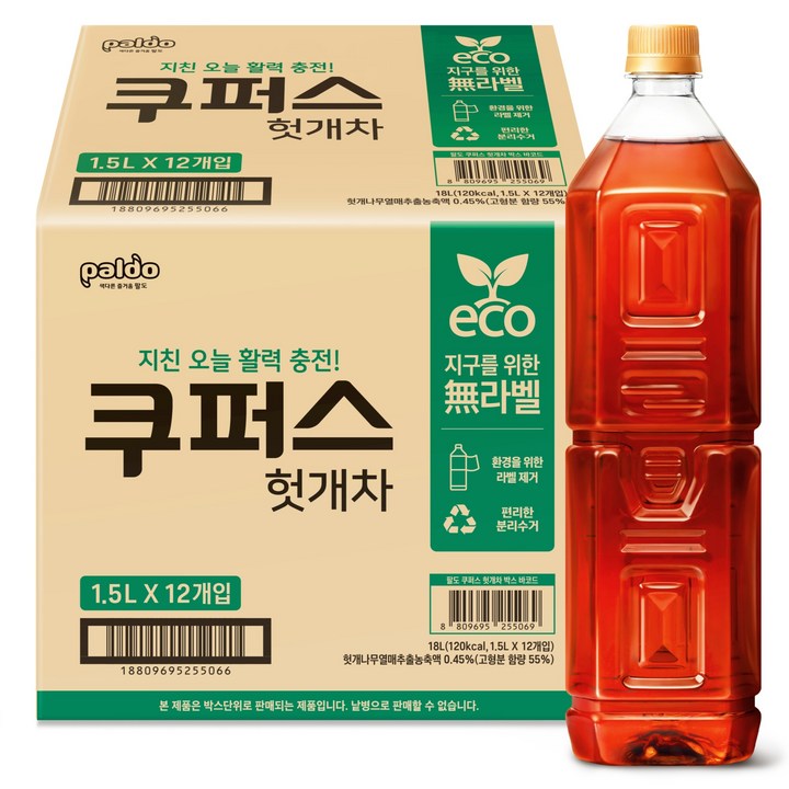 팔도 쿠퍼스 헛개차 무라벨, 1.5L, 12개