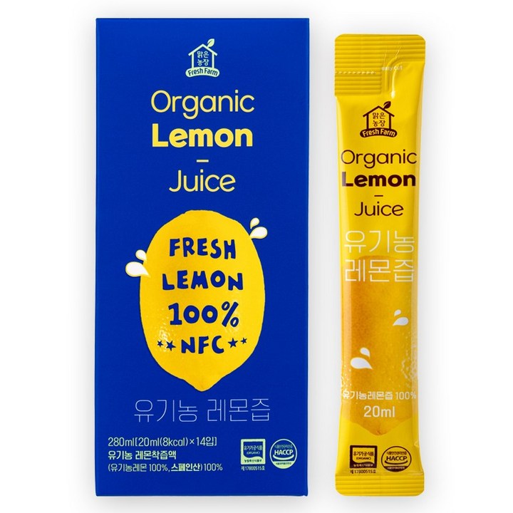 맑은농장 NFC 착즙 유기농 레몬즙 14p, 20ml, 14개