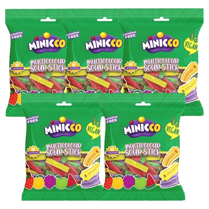 미니꼬 비건젤리 멀티컬러 사우어 스틱, 50g, 5개