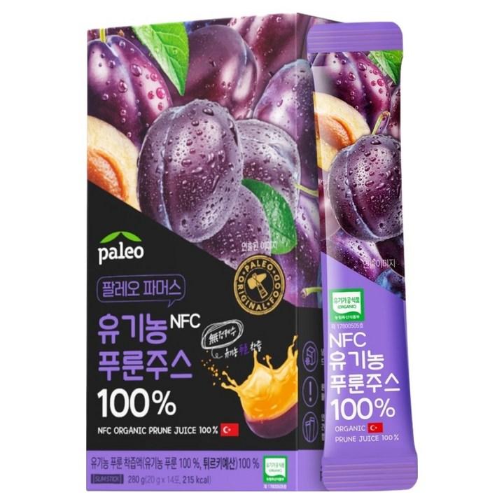 팔레오 NFC 유기농 푸룬주스 100% 스틱, 280g, 1박스