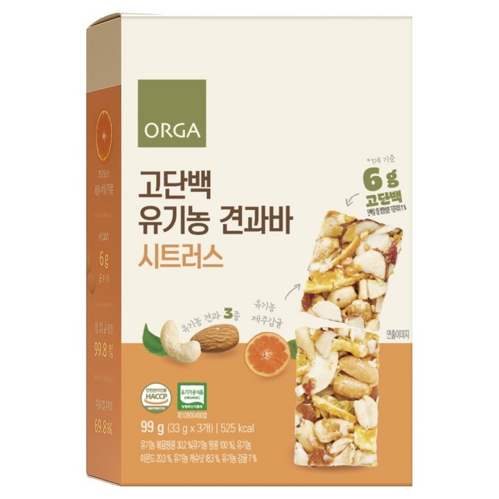 올가홀푸드 고단백 유기농 견과바 시트러스, 99g, 1개