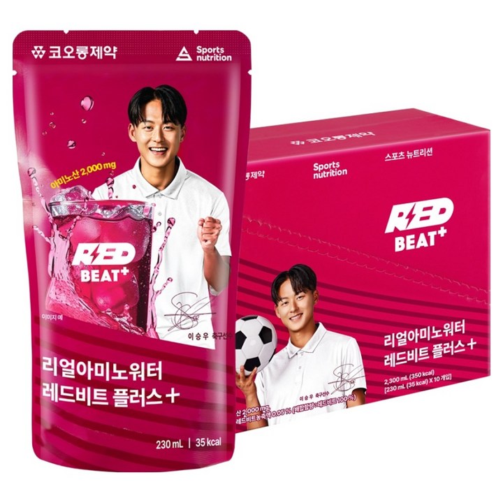 코오롱제약 리얼아미노워터 레드비트플러스 파우치 음료, 10개, 230ml