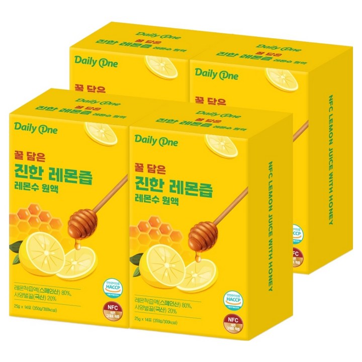 데일리원 꿀 담은 진한 레몬즙 레몬수 원액 14p, 350g, 4개