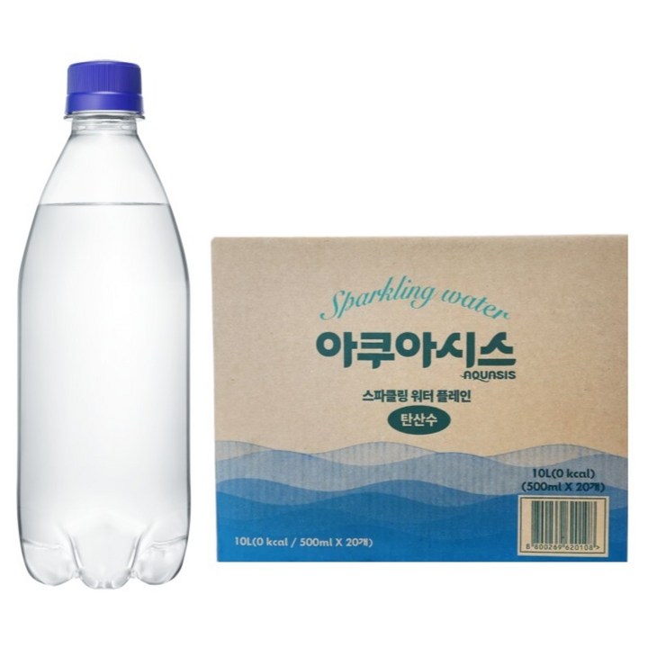 아쿠아시스 스파클링 워터 탄산수 플레인 무라벨, 20개, 500ml