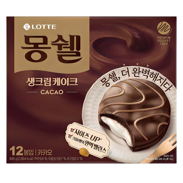 몽쉘 생크림 케이크 카카오 12입, 408g, 1개