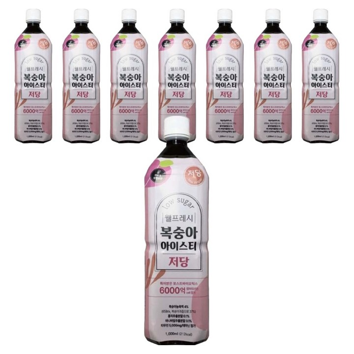 웰프레시 복숭아 아이스티 저당, 8개, 1L