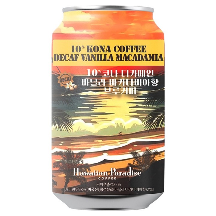 하와이안파라다이스커피 10% 코나 디카페인 바닐라 마카다미아향 콜드브루, 1개, 355ml