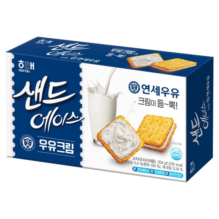 해태제과 샌드에이스 우유크림, 204g, 1개