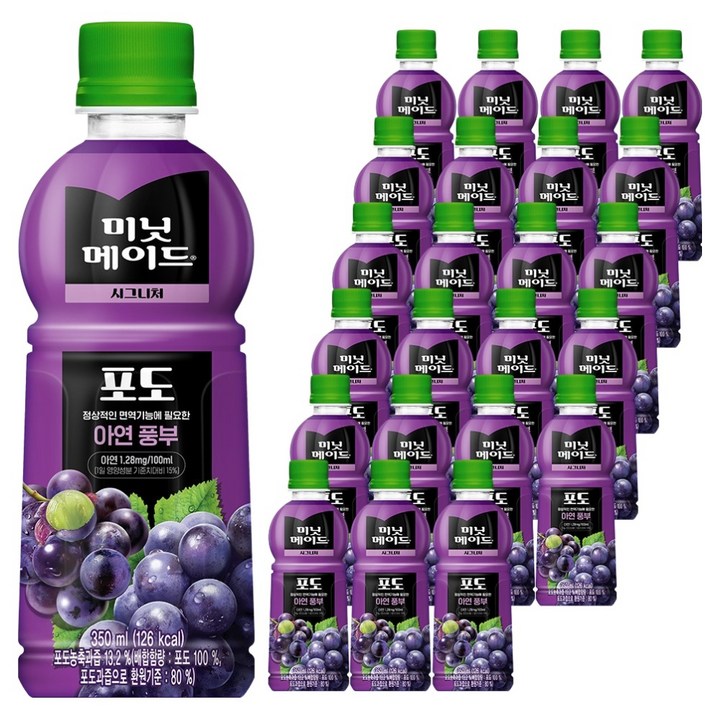 미닛메이드 시그니처 포도 주스, 350ml, 24개