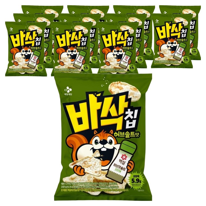 CJ 바삭칩 허브솔트맛 고단백 쌀과자, 12개, 45g