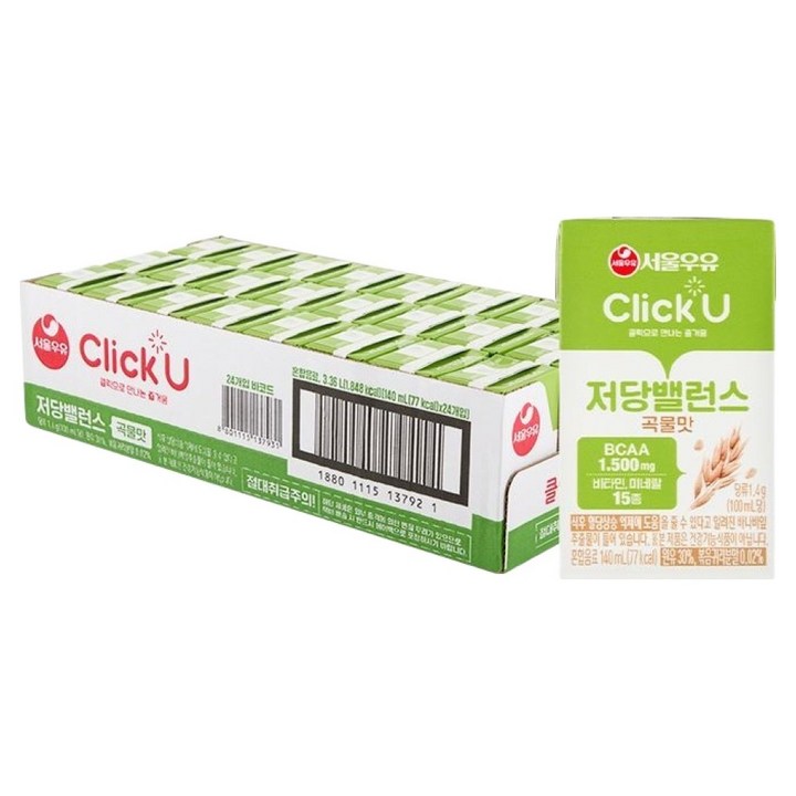 클릭유 서울우유 저당밸런스 곡물맛, 24개, 140ml