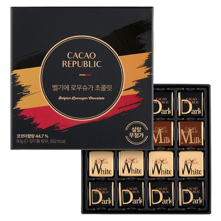 카카오리퍼블릭 벨기에 로우슈가 초콜릿 선물 세트 80g, 1세트