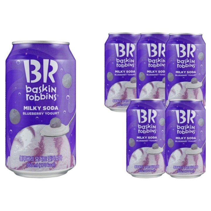 배스킨라빈스 블루베리 요거트 탄산음료, 6개, 350ml