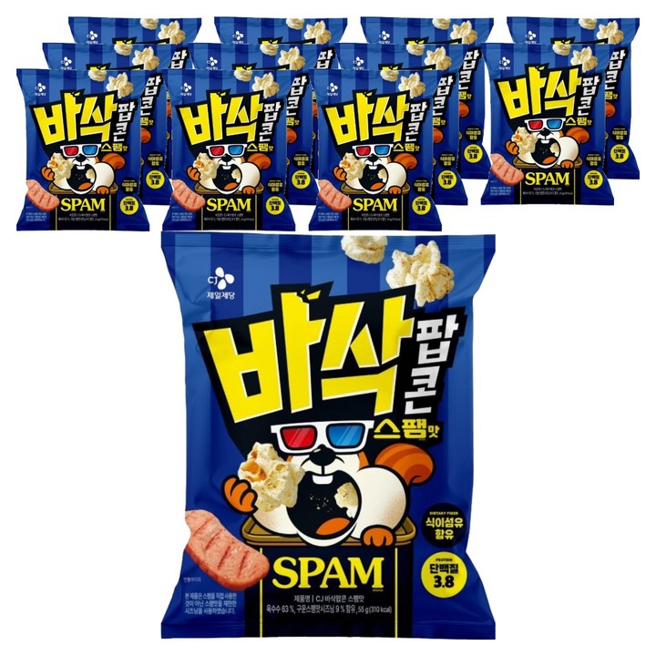 바삭칩 바삭팝콘 스팸맛, 12개, 55g