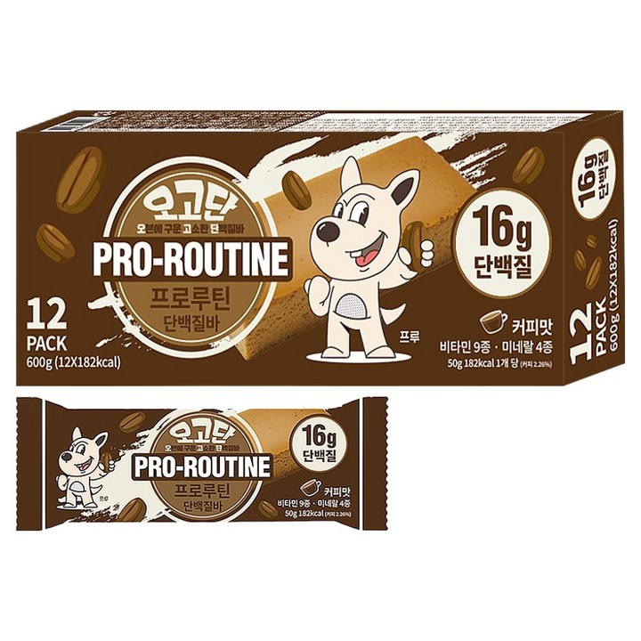 프로루틴 오고단 오븐에 구운 단백질바 커피맛 12p, 600g, 1개