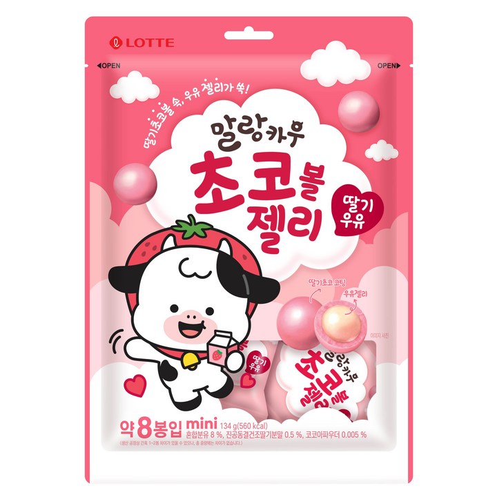 롯데웰푸드 말랑카우 초코볼젤리 딸기우유맛, 1개, 134g
