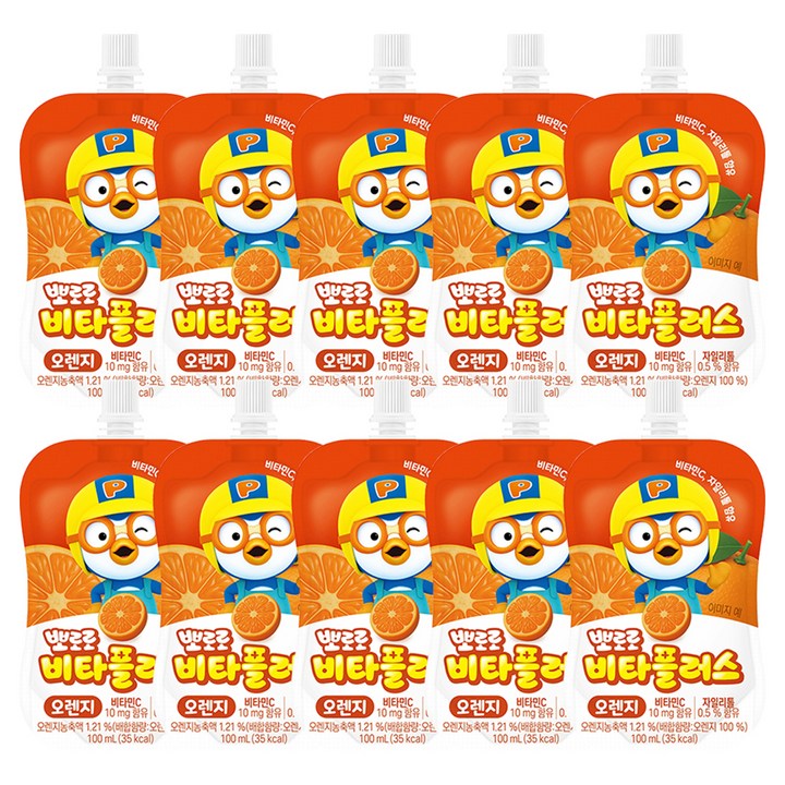 팔도 뽀로로 비타플러스 음료 오렌지, 100ml, 10개