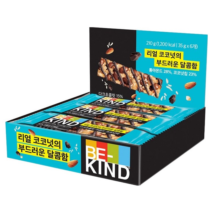 비카인드 다크초콜릿 아몬드 코코넛바, 35g, 6개