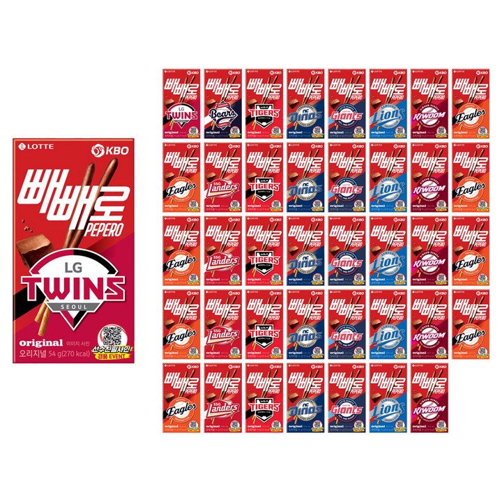 빼빼로 KBO 구단 믹스 초코, 54g, 40개