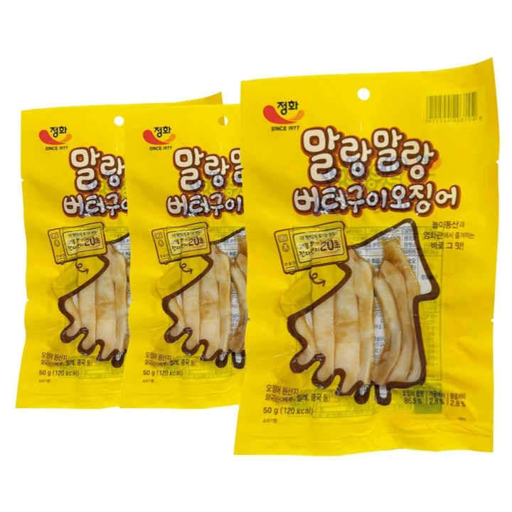 정화식품 말랑말랑 버터구이 오징어, 50g, 3개