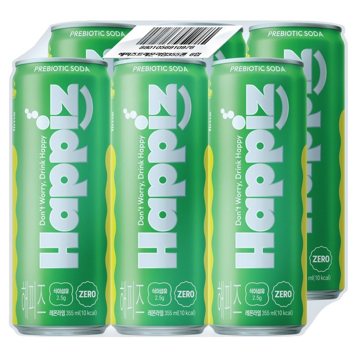 롯데칠성음료 해피즈 프리바이오틱 소다 레몬라임, 6개, 355ml