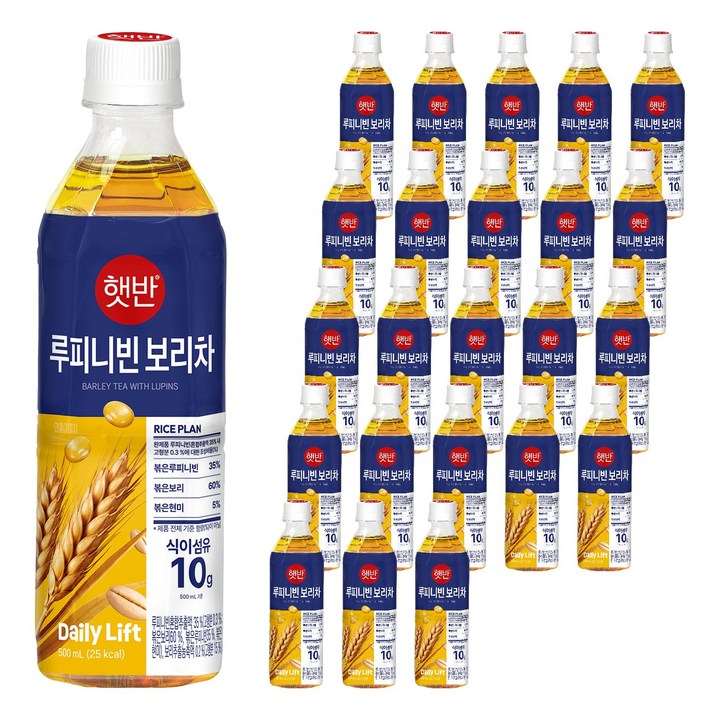 햇반 식이섬유 함유로 더 건강한 루피니빈 보리차, 500ml, 24개